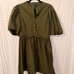 Gap Olive Green Puff Sleeve Dress